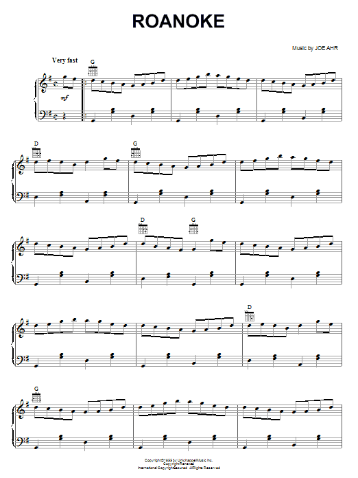 Bill Monroe Roanoke sheet music notes and chords. Download Printable PDF.