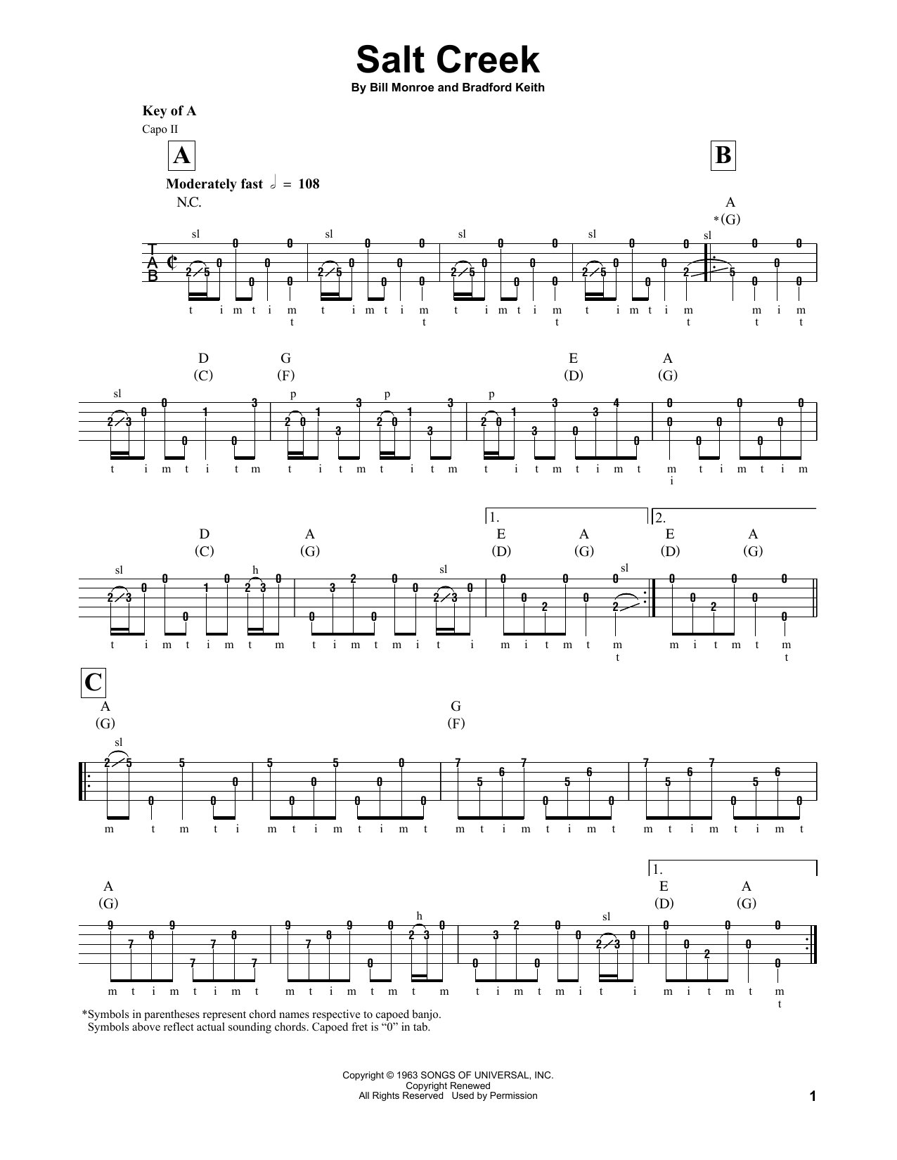 Bill Monroe Salt Creek sheet music notes and chords. Download Printable PDF.