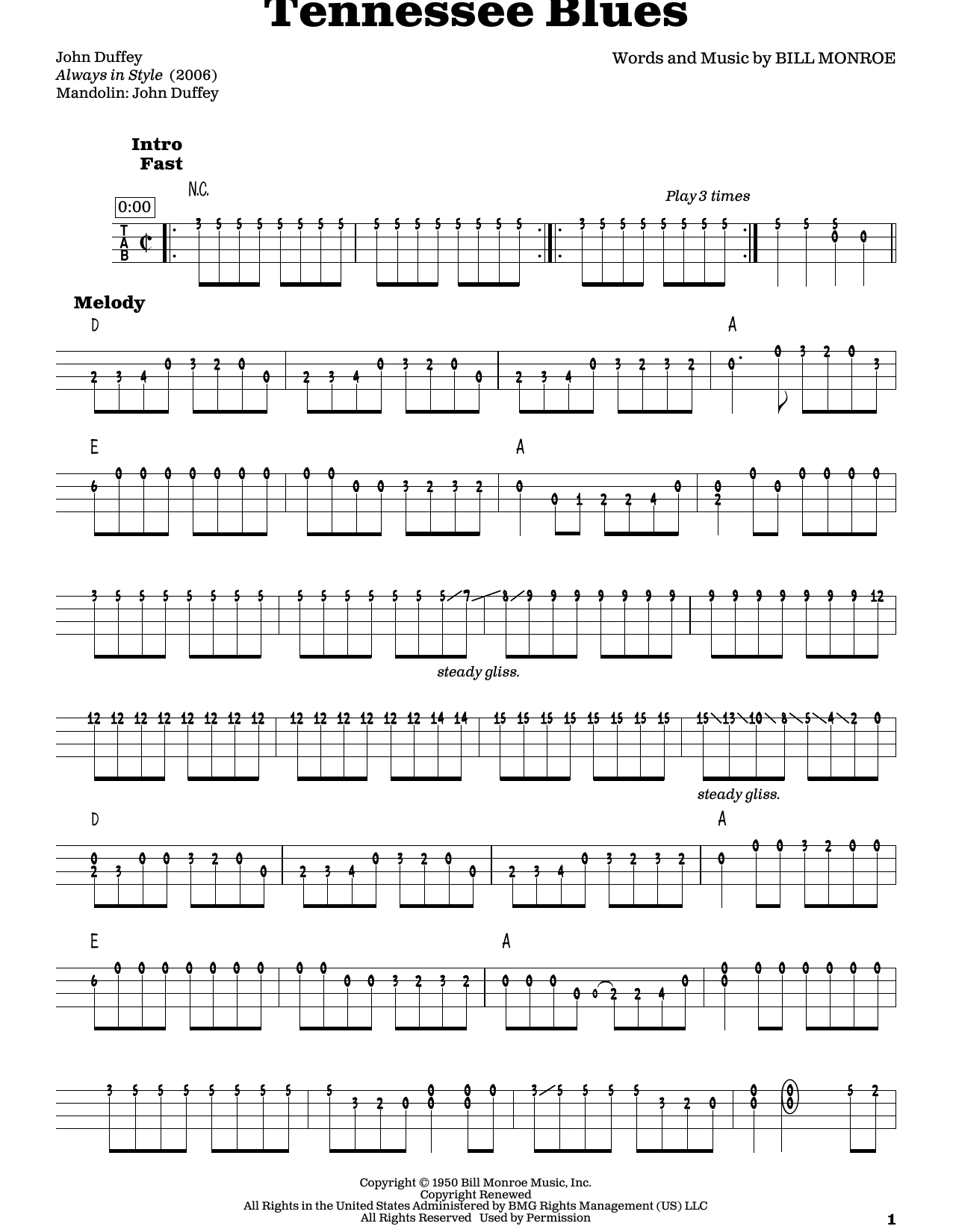 Bill Monroe Tennessee Blues sheet music notes and chords. Download Printable PDF.