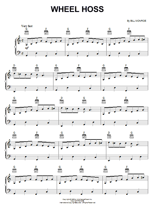 Bill Monroe Wheel Hoss sheet music notes and chords. Download Printable PDF.