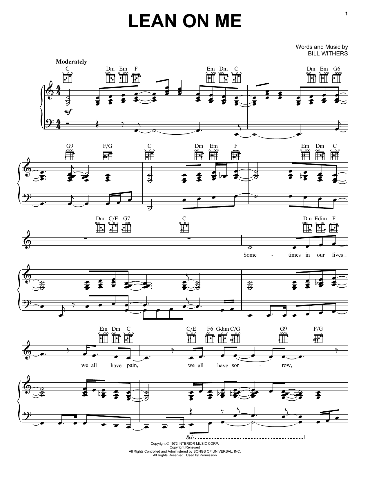 Lean On Me Piano Sheet Music Free Printable