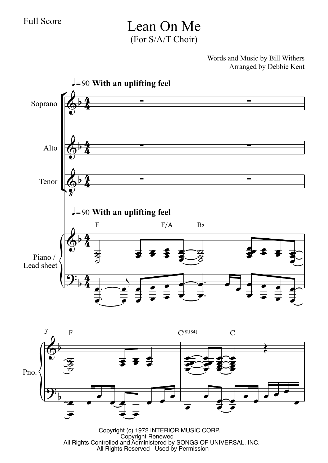 Learn to play Bill Withers Lean on Me (arr. Debbie Kent) sheet music for SAT Choir in minutes. Bill Withers Lean on Me (arr. Debbie Kent) sheet music notes and chords. Download Printable PDF.