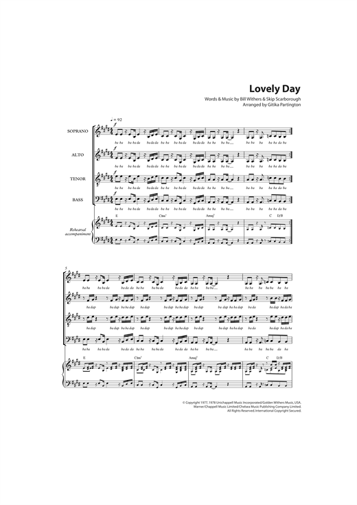Bill Withers Lovely Day Arr Gitika Partington Sheet Music Pdf Notes Chords Pop Score Satb Choir Download Printable Sku 124487