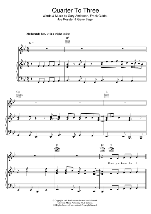 Bill Wyman Quarter To Three sheet music notes and chords. Download Printable PDF.