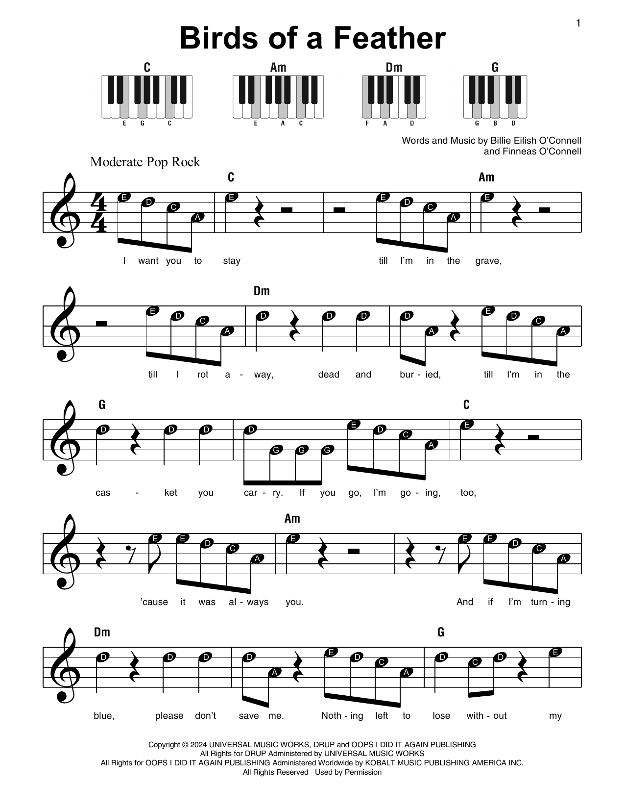 Billie eilish birds of a feather sheet music for piano vocal