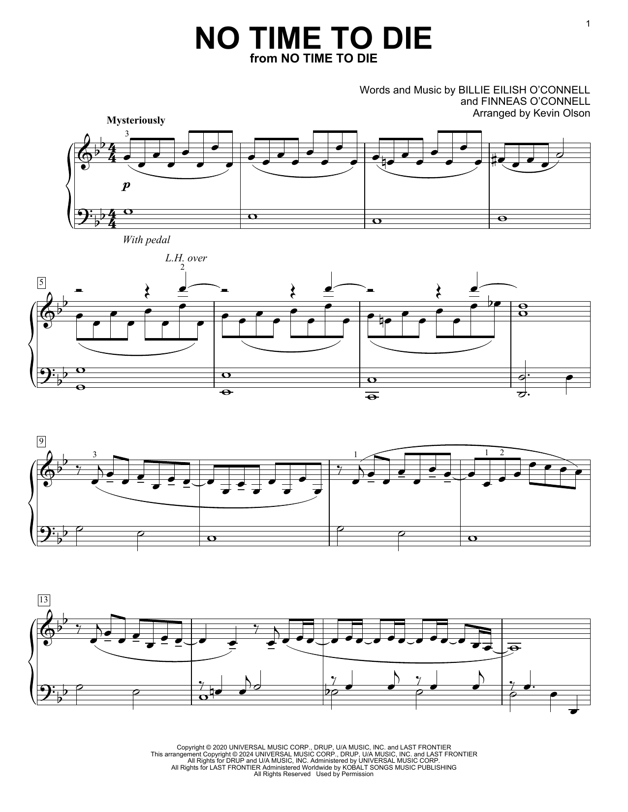 Billie eilish no time to die sheet music for easy piano solo
