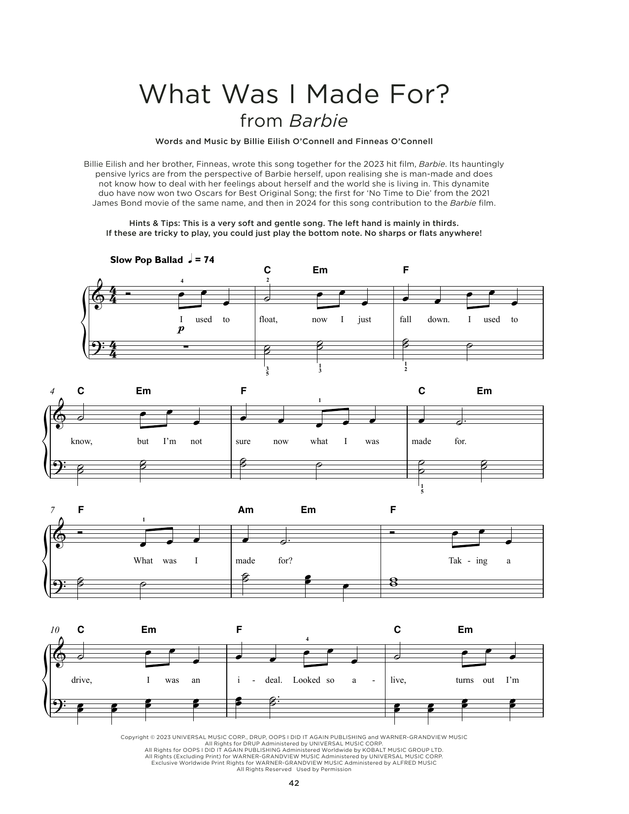 Billie Eilish What Was I Made For? (from Barbie) sheet music notes and chords. Download Printable PDF.