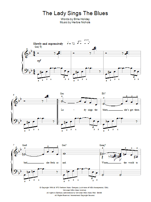 Billie Holiday The Lady Sings The Blues sheet music notes and chords. Download Printable PDF.