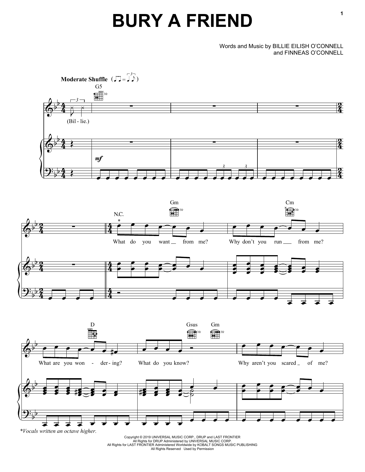 Eilish "bury a friend" Music PDF Notes, Chords | Pop Score Piano, Vocal & Guitar (Right-Hand Melody) Download Printable. SKU: 414483