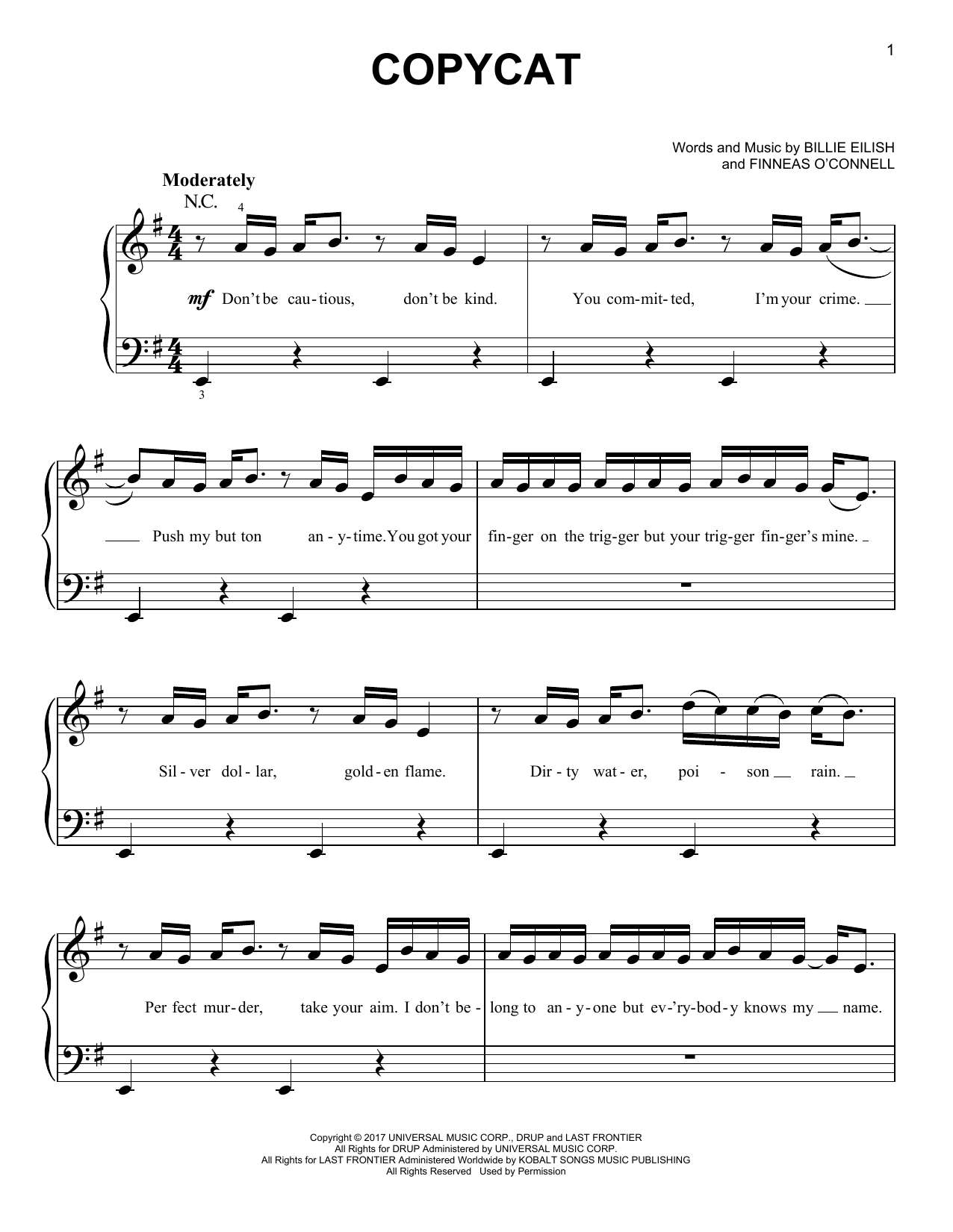 Billie Eilish Copycat Sheet Music Pdf Notes Chords Pop Score Easy Piano Download Printable Sku 429347 - copycat billie roblox id code