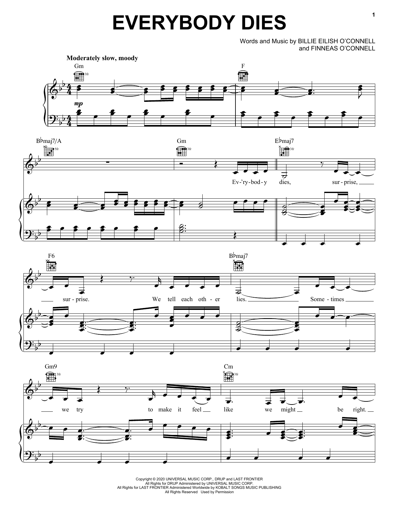 Billie Eilish Everybody Dies sheet music notes and chords. Download Printable PDF.