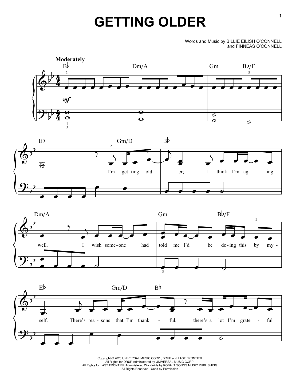 Billie Eilish Getting Older sheet music notes and chords. Download Printable PDF.