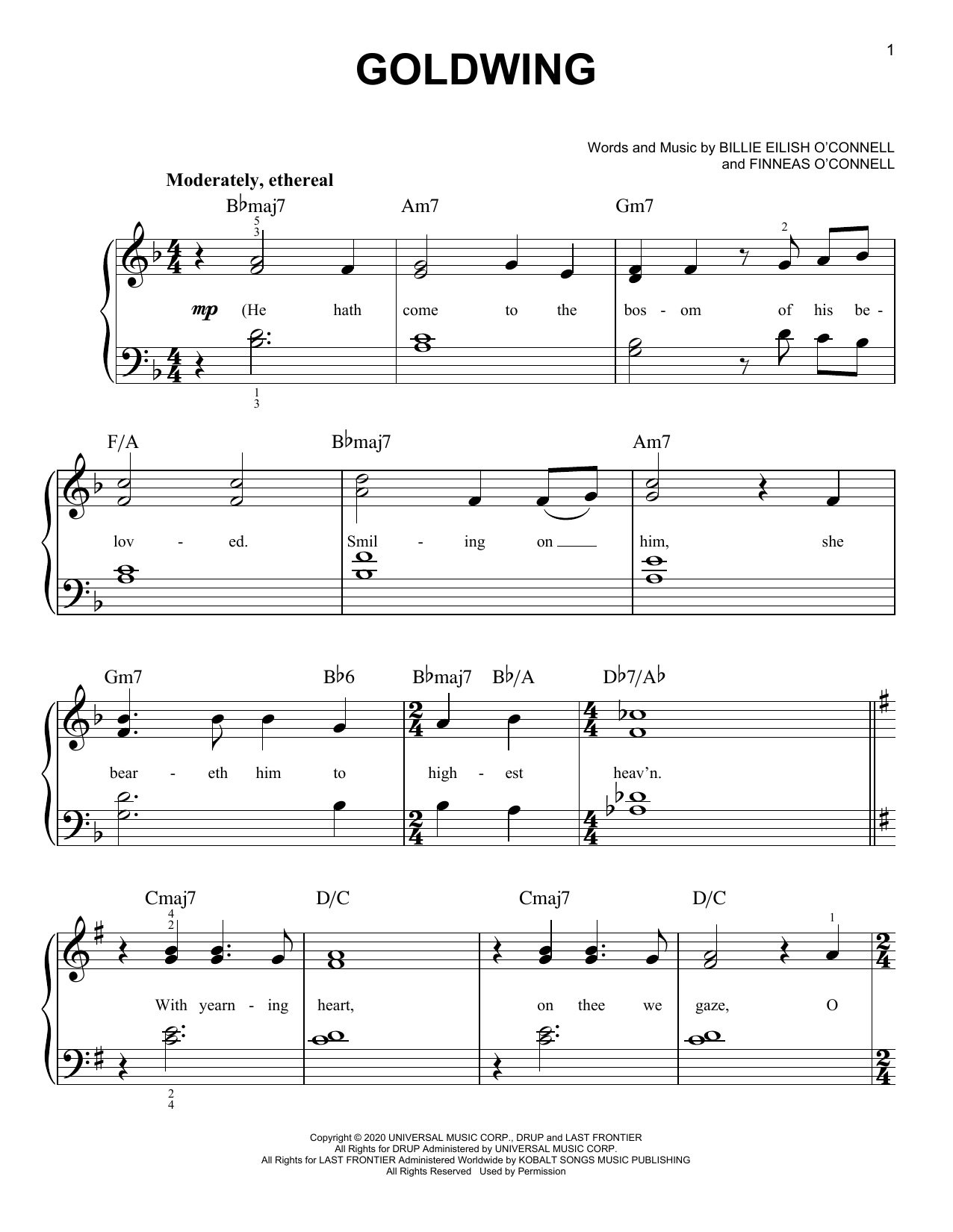 Learn to play Billie Eilish GOLDWING sheet music for Piano, Vocal & Guitar (Right-Hand Melody) in minutes. Billie Eilish GOLDWING sheet music notes and chords. Download Printable PDF.