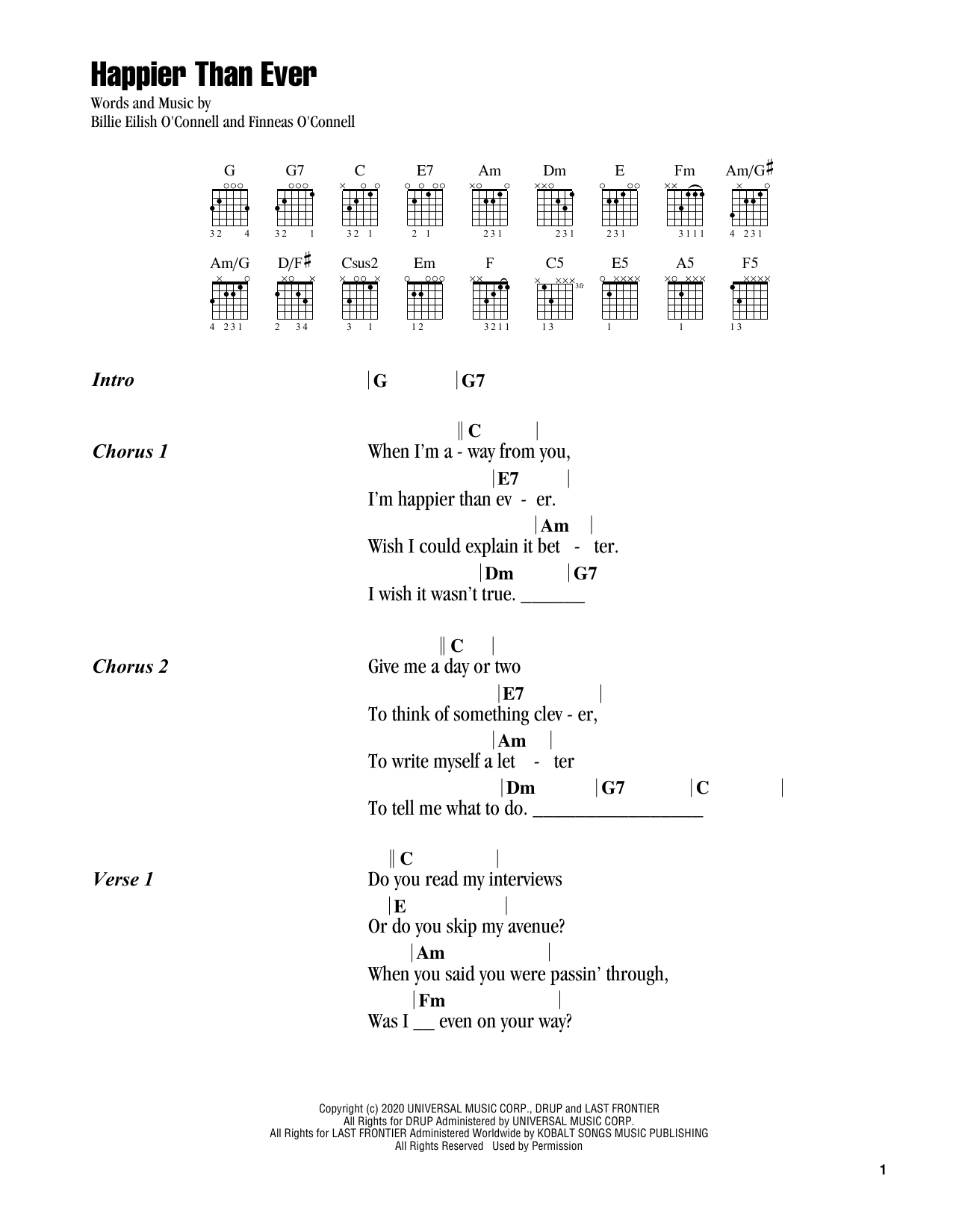 Billie Eilish Happier Than Ever sheet music notes and chords. Download Printable PDF.