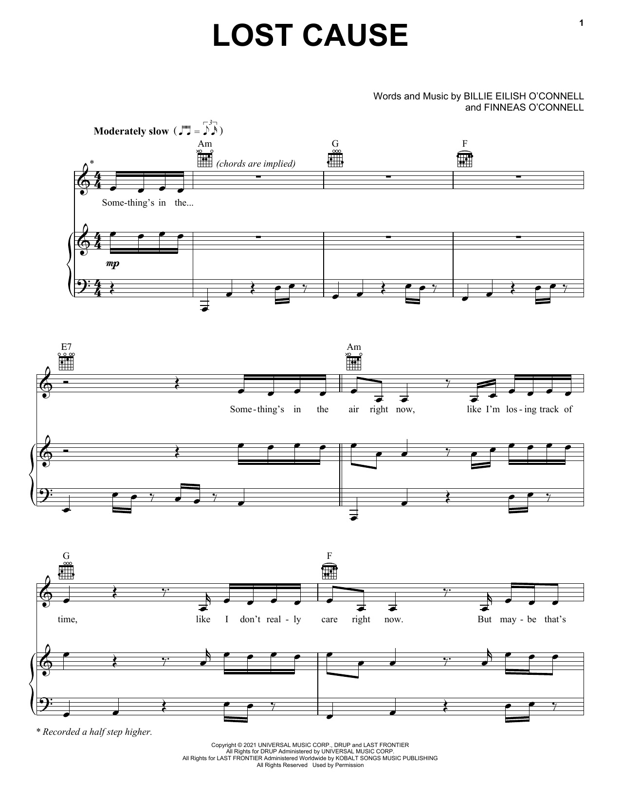 Billie Eilish Lost Cause sheet music notes and chords. Download Printable PDF.