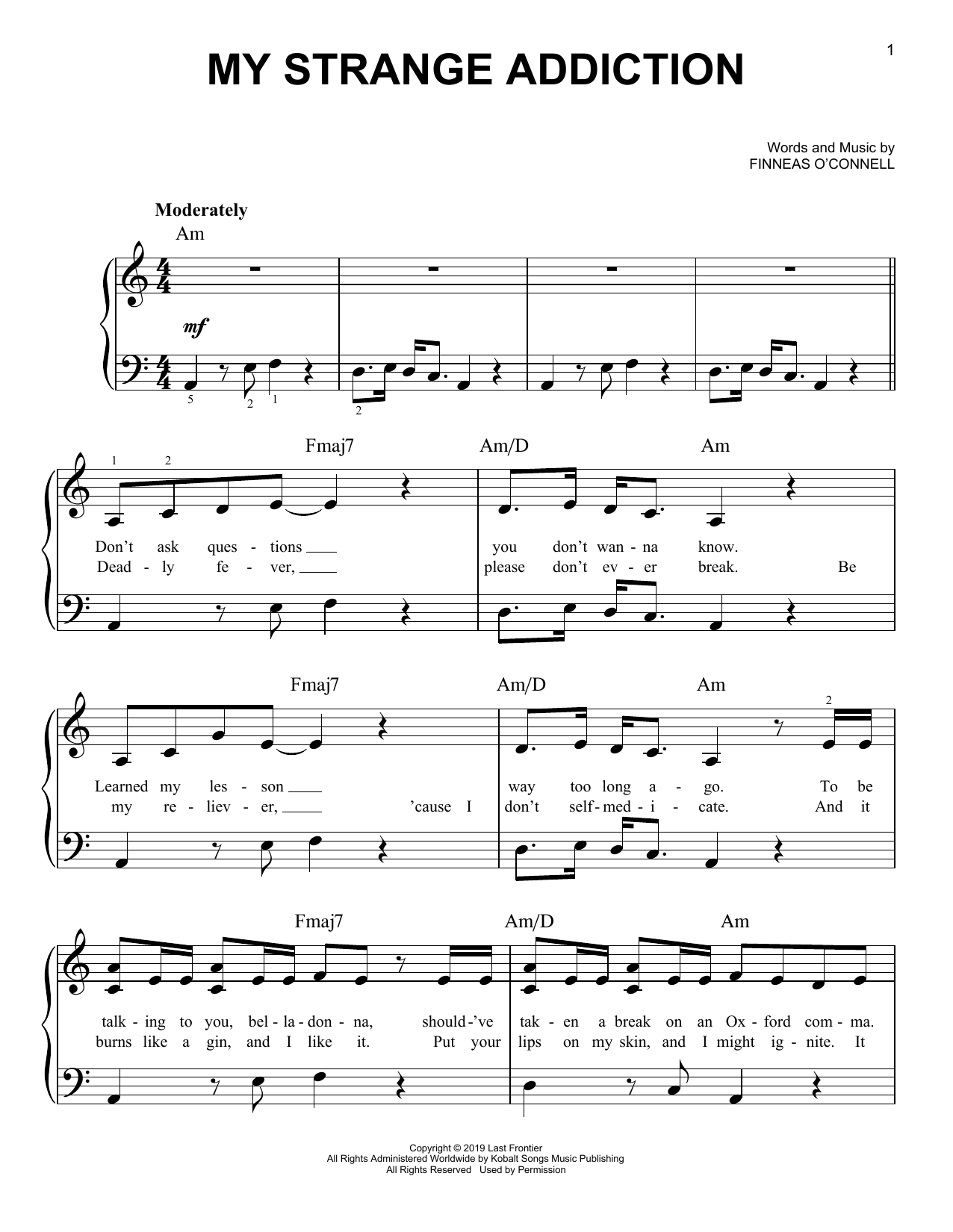 Billie Eilish My Strange Addiction Sheet Music Pdf Notes Chords Pop Score Easy Piano Download Printable Sku 429501 - billie eilish my strange addiction roblox i d code youtube