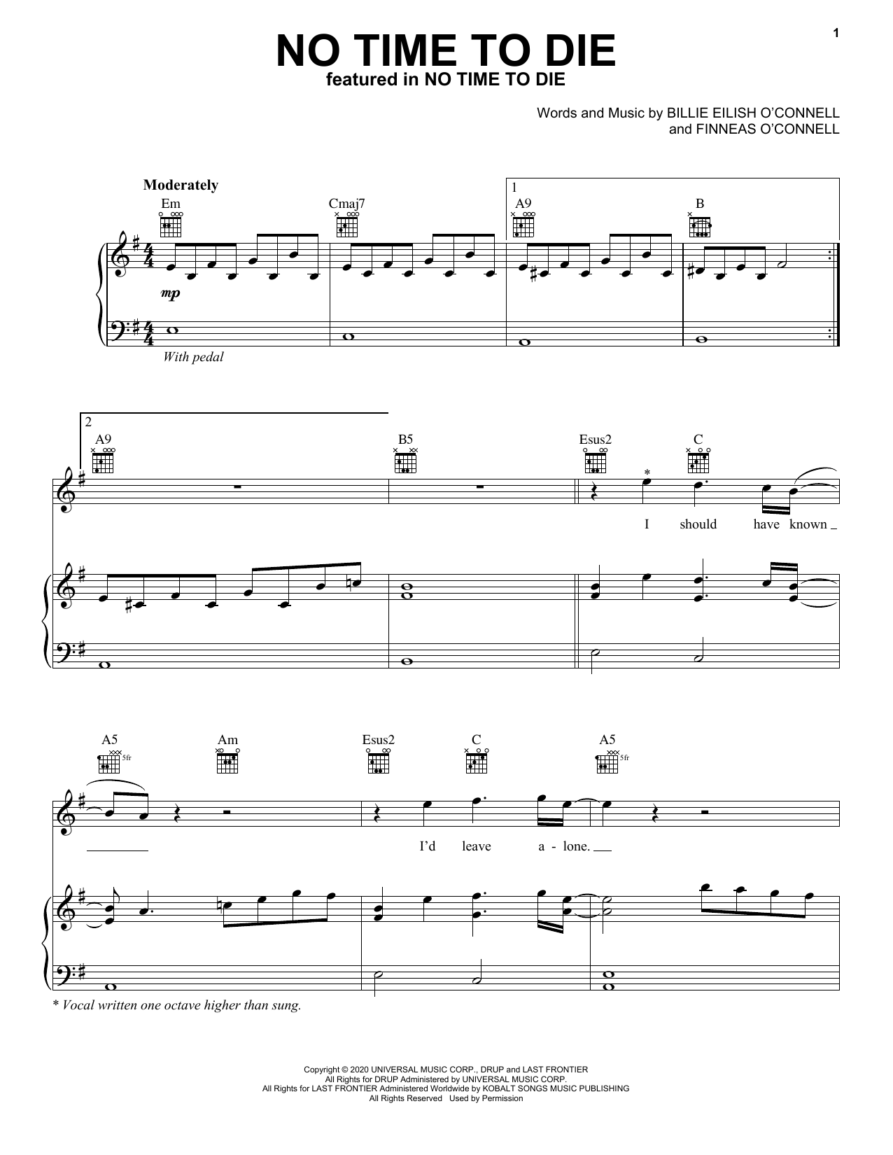 Billie Eilish No Time To Die sheet music notes and chords. Download Printable PDF.
