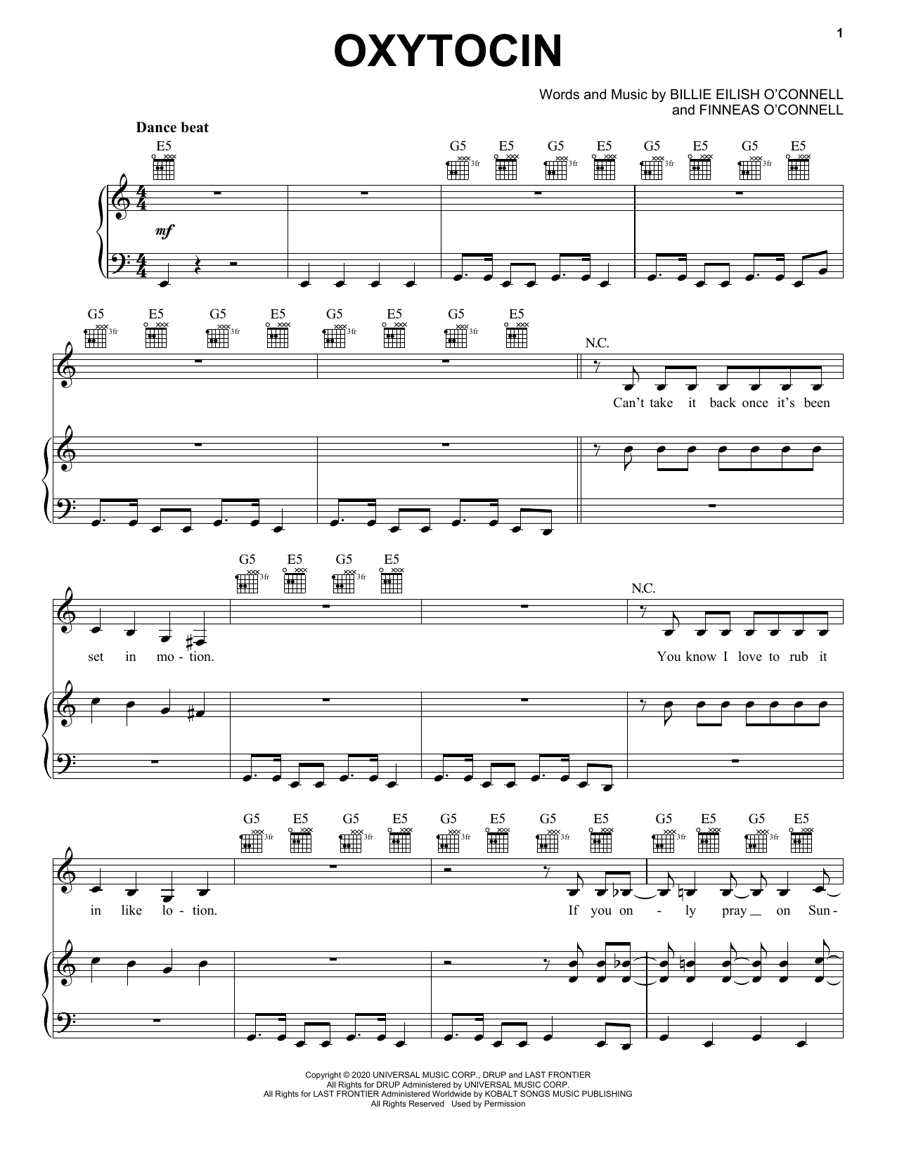 Billie Eilish Oxytocin sheet music notes and chords. Download Printable PDF.