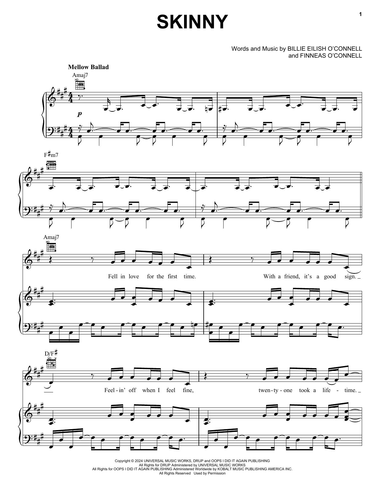 Billie Eilish SKINNY sheet music notes and chords. Download Printable PDF.