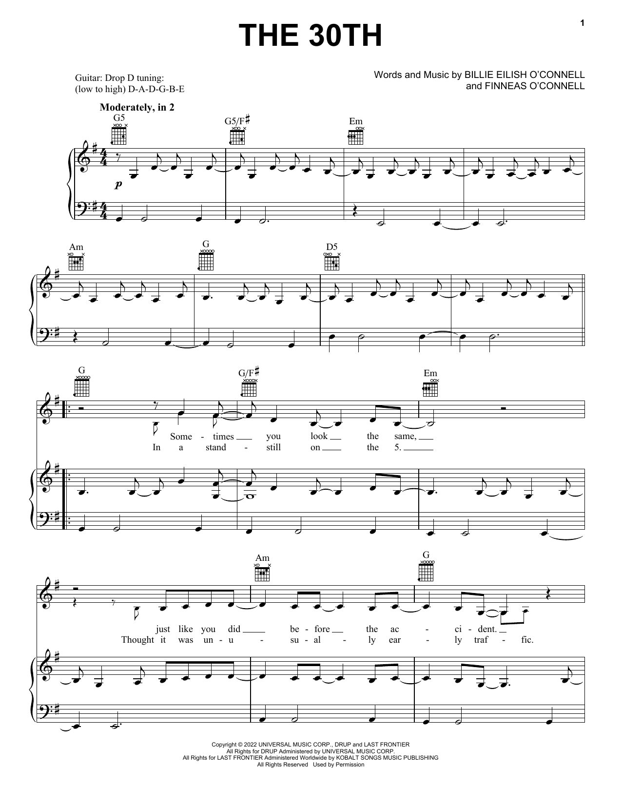 Billie Eilish The 30th sheet music notes and chords. Download Printable PDF.