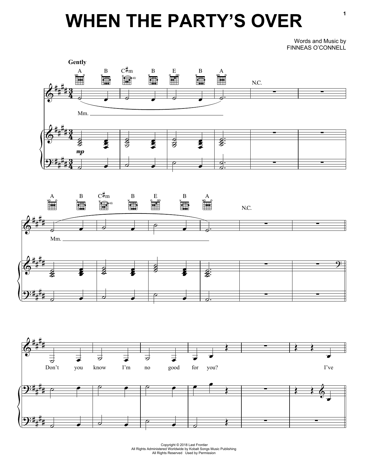 Billie Eilish when the party's over sheet music notes and chords. Download Printable PDF.