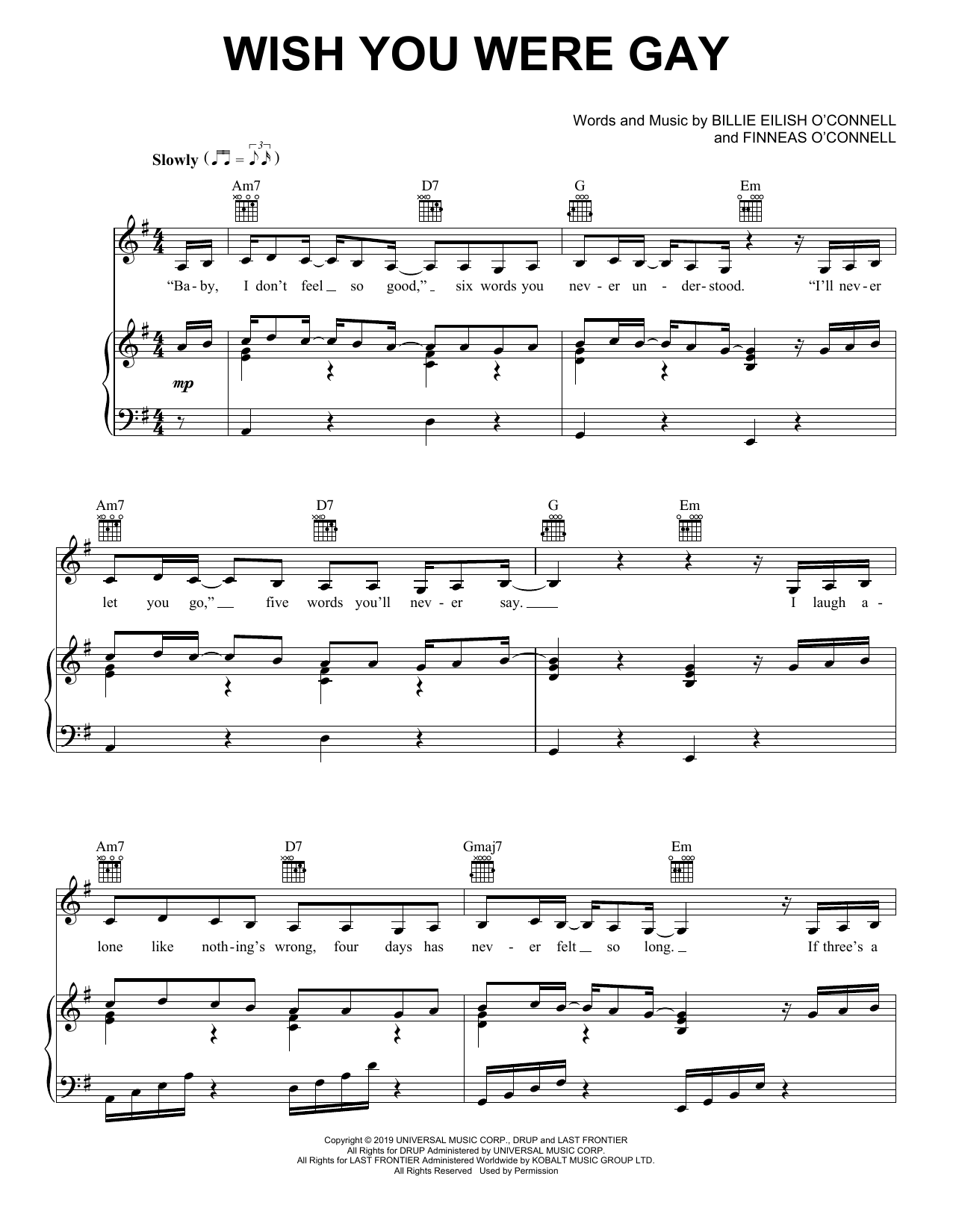 Billie Eilish wish you were gay sheet music notes and chords. Download Printable PDF.