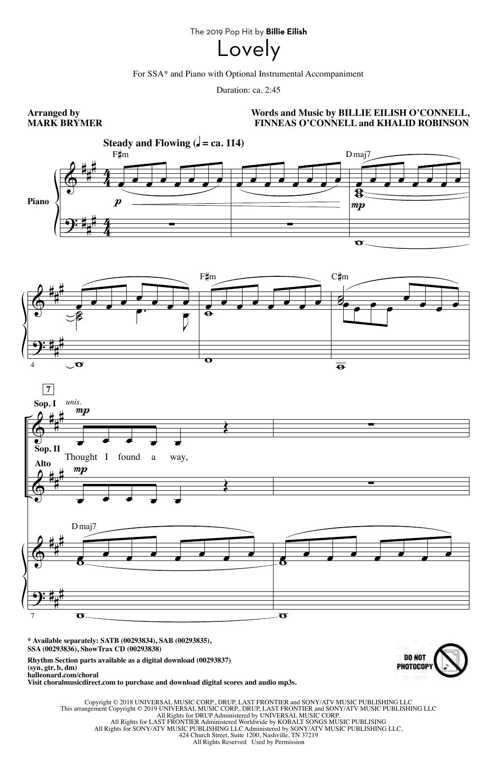 Billie Eilish & Khalid Lovely (from 13 Reasons Why) (arr. Mark Brymer) sheet music notes and chords. Download Printable PDF.