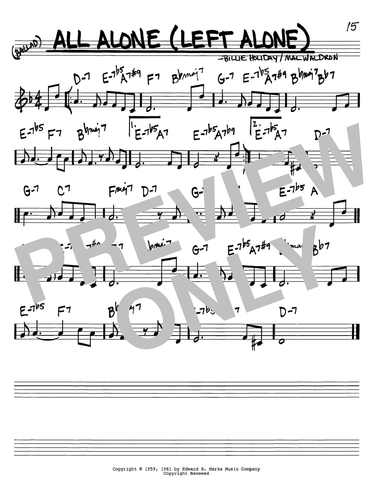 Learn to play Billie Holiday All Alone (Left Alone) sheet music for Real Book – Melody & Chords in minutes. Billie Holiday All Alone (Left Alone) sheet music notes and chords. Download Printable PDF.