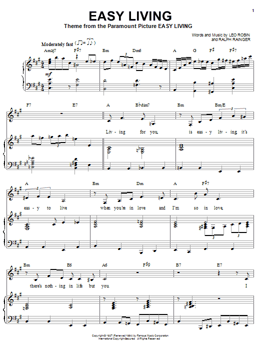 Learn to play Billie Holiday Easy Living sheet music for Easy Piano in minutes. Billie Holiday Easy Living sheet music notes and chords. Download Printable PDF.
