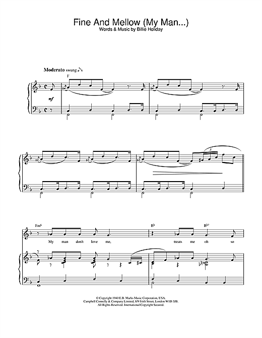 Billie Holiday "Fine And Mellow (My Man...)" Sheet Music PDF Notes
