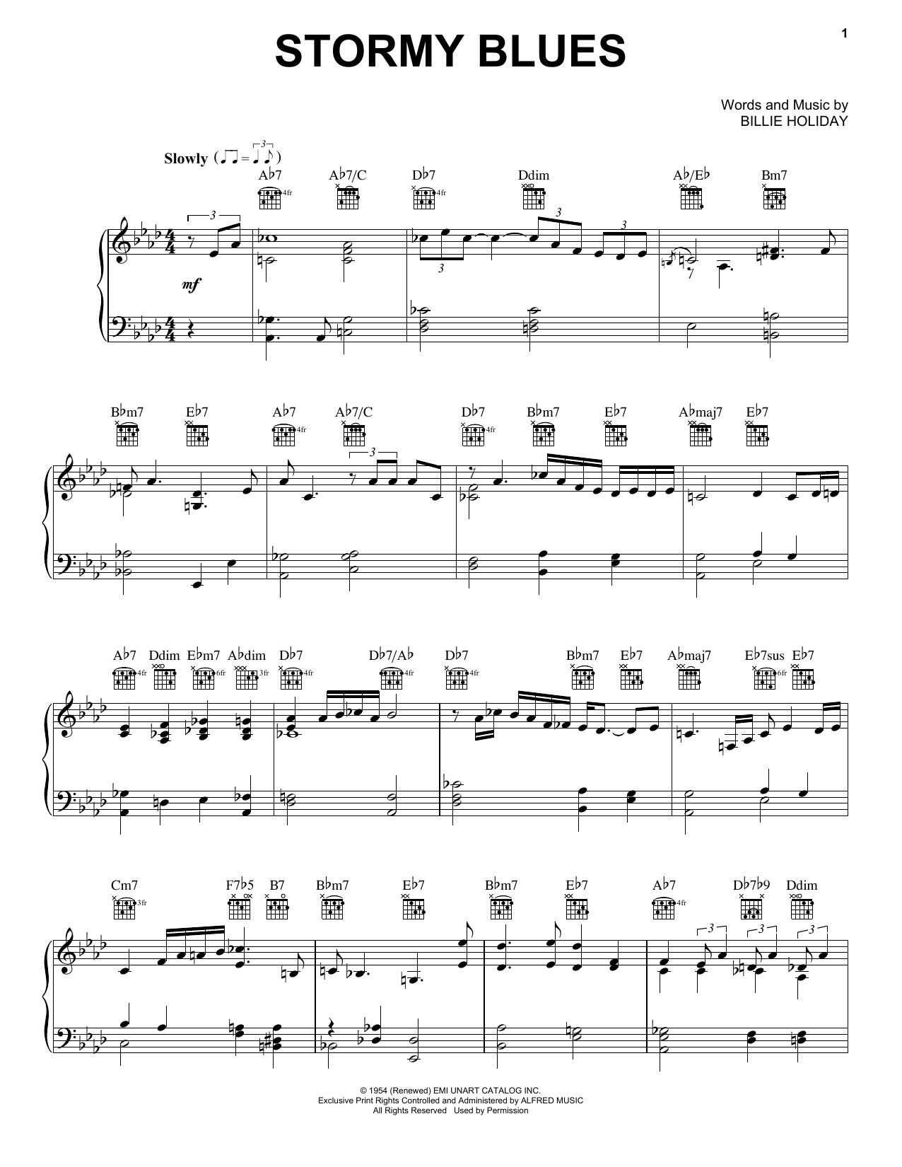 Billie Holiday Stormy Blues sheet music notes and chords. Download Printable PDF.