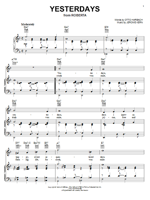 Billie Holiday Yesterdays sheet music notes and chords. Download Printable PDF.
