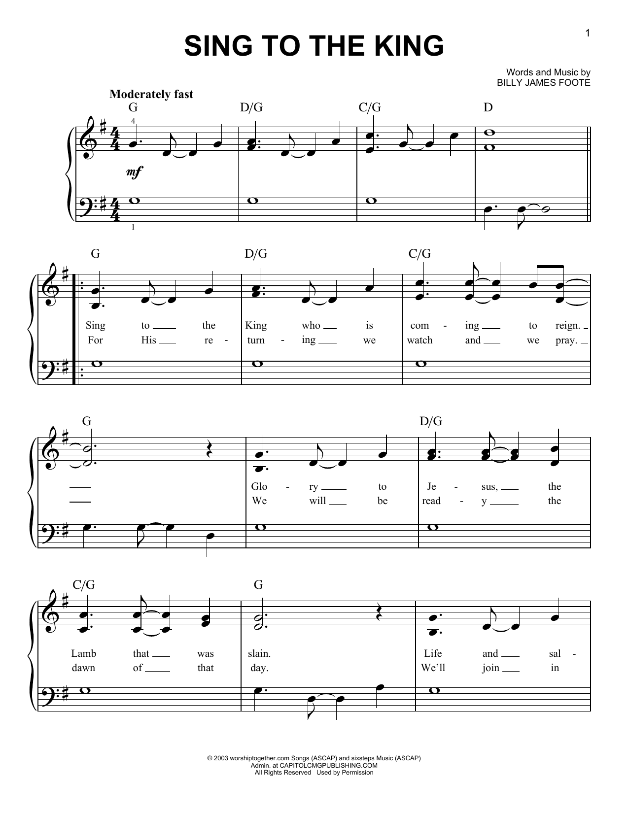 Billy Foote Sing To The King sheet music notes and chords. Download Printable PDF.