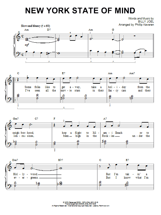 Billy Joel New York State Of Mind sheet music notes and chords. Download Printable PDF.