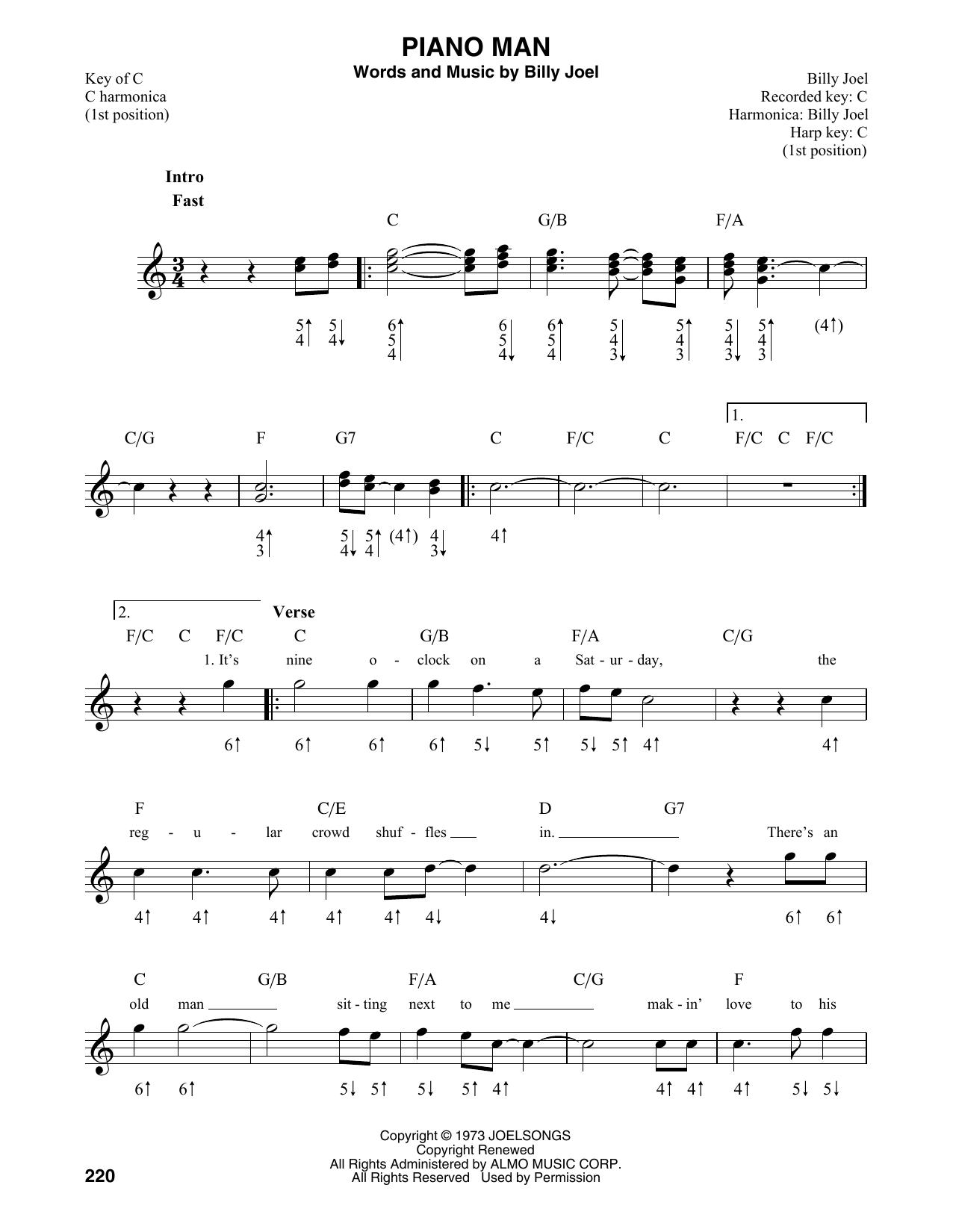 Billy Joel Piano Man sheet music notes and chords. Download Printable PDF.