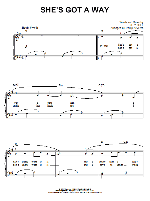 Billy Joel She's Got A Way sheet music notes and chords. Download Printable PDF.