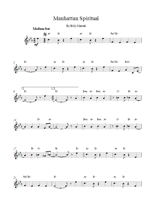 Billy Maxted Manhattan Spiritual sheet music notes and chords - Download Printable PDF and start playing in minutes.