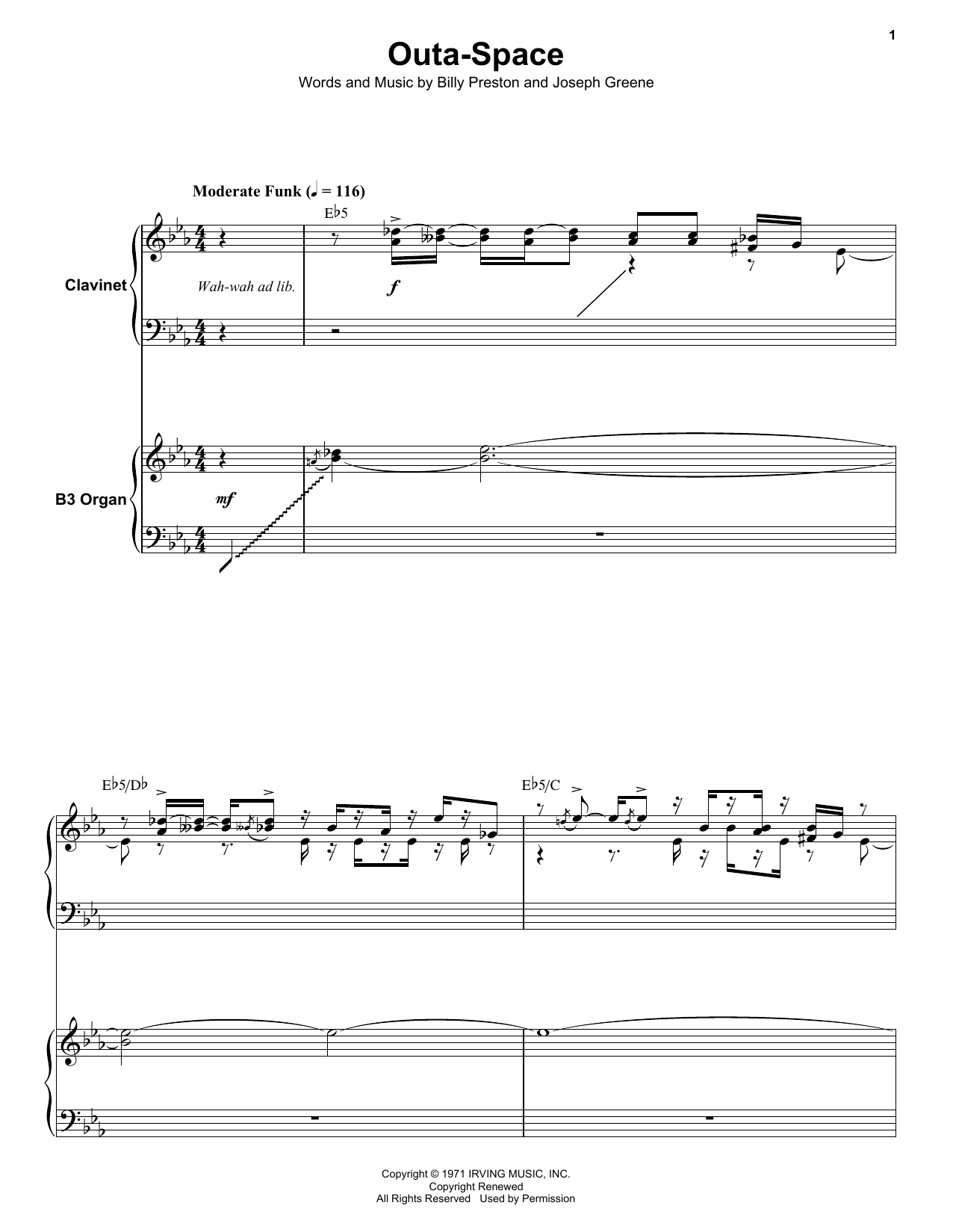 Billy Preston Outa-Space sheet music notes and chords. Download Printable PDF.