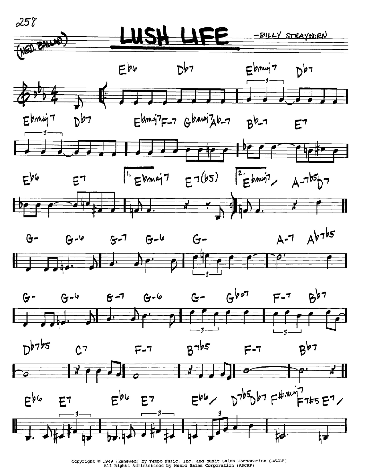 Billy Strayhorn Lush Life sheet music notes and chords. Download Printable PDF.