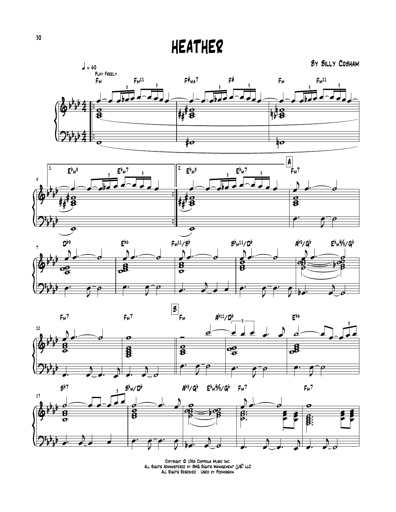 Billy Cobham Heather sheet music notes and chords. Download Printable PDF.