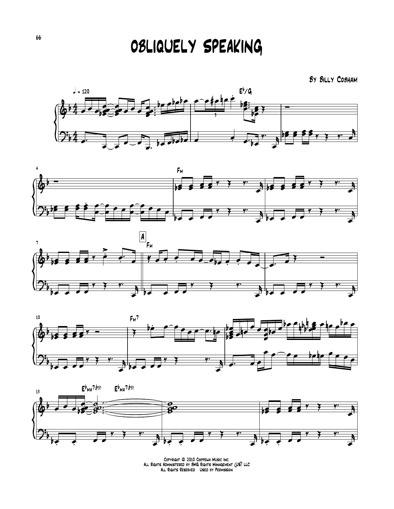 Billy Cobham Obliquely Speaking sheet music notes and chords. Download Printable PDF.