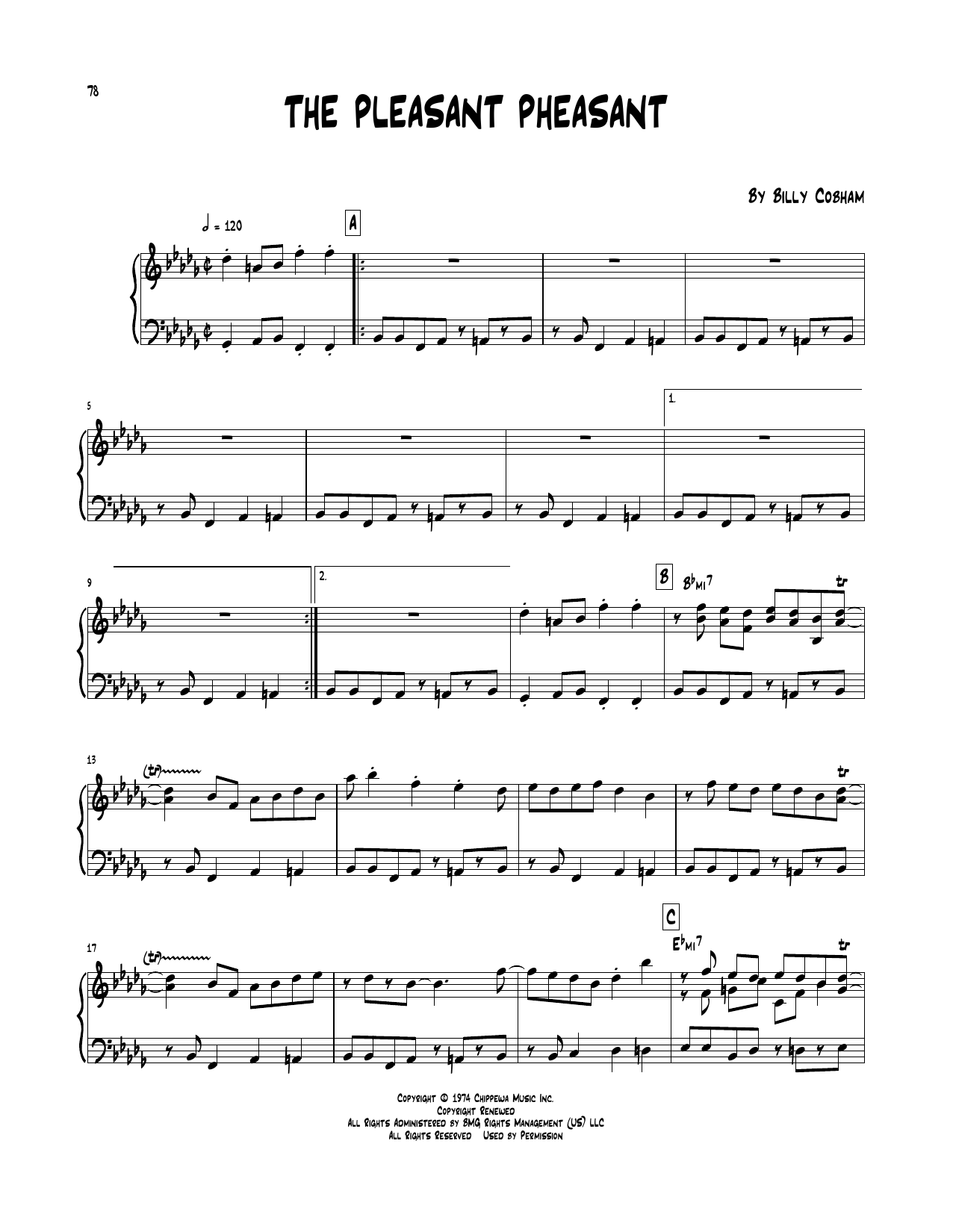 Billy Cobham The Pleasant Pheasant sheet music notes and chords. Download Printable PDF.