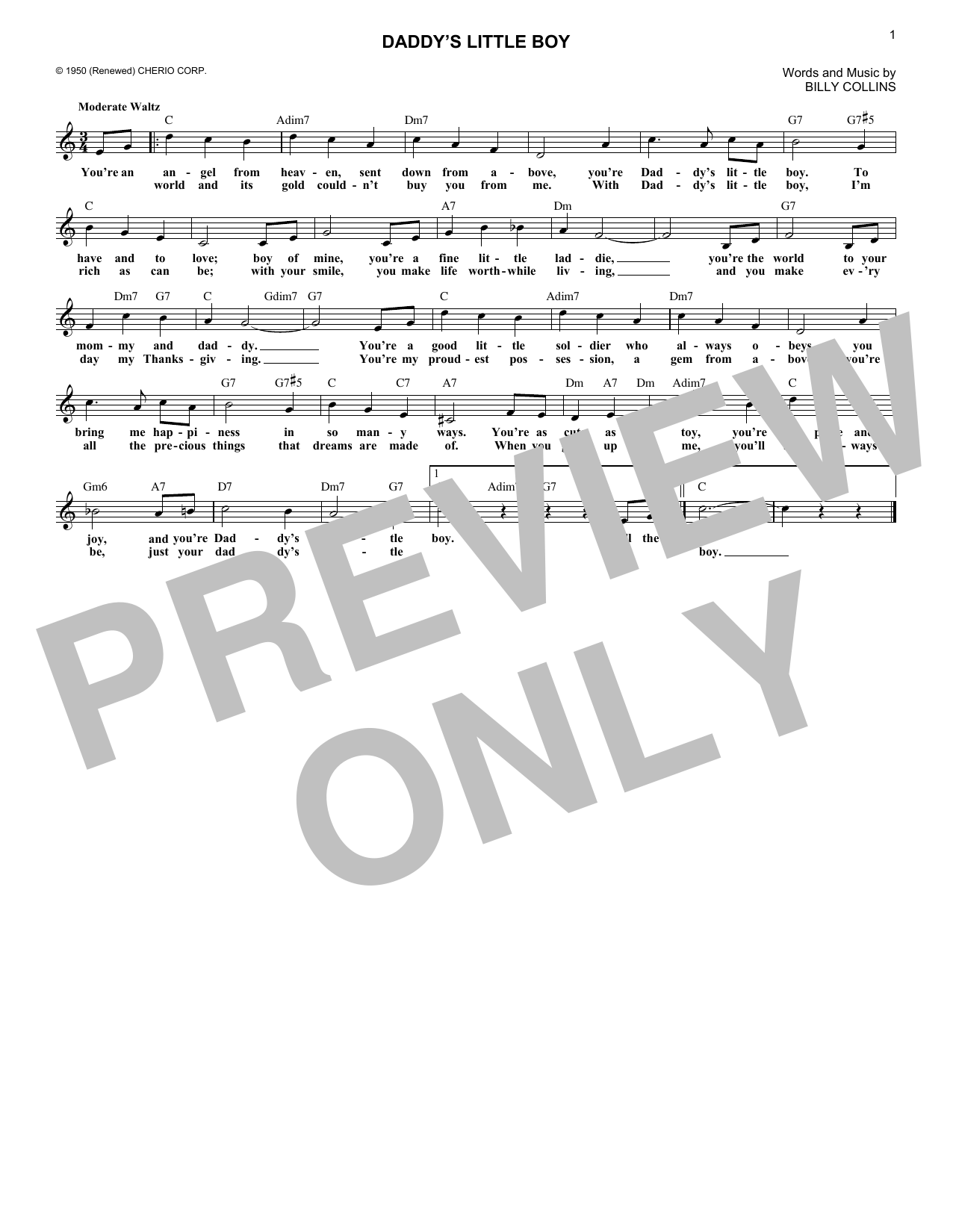 Billy Collins Daddy's Little Boy sheet music notes and chords arranged for Lead Sheet / Fake Book
