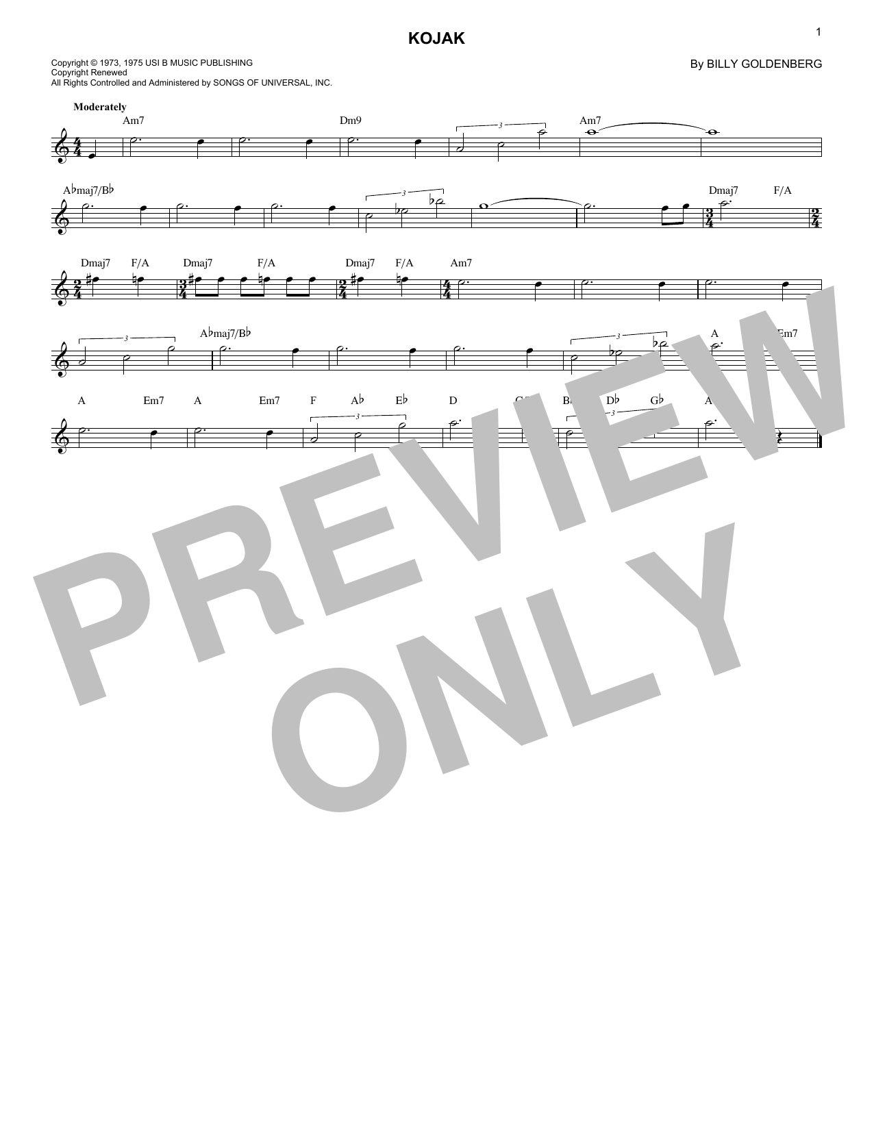 Billy Goldenberg Kojak sheet music notes and chords. Download Printable PDF.