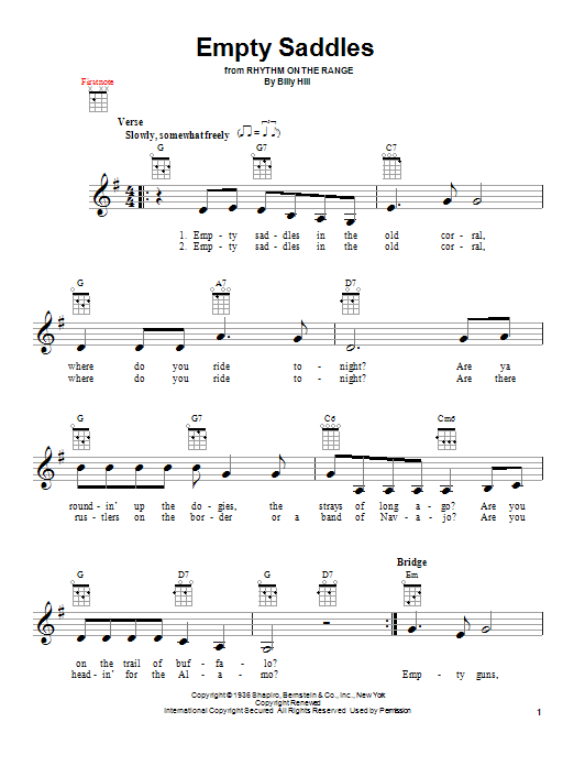 Billy Hill Empty Saddles sheet music notes and chords. Download Printable PDF.