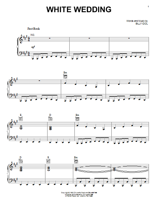 Billy Idol White Wedding sheet music notes and chords. Download Printable PDF.