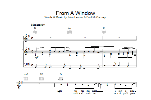 The Beatles From A Window sheet music notes and chords. Download Printable PDF.
