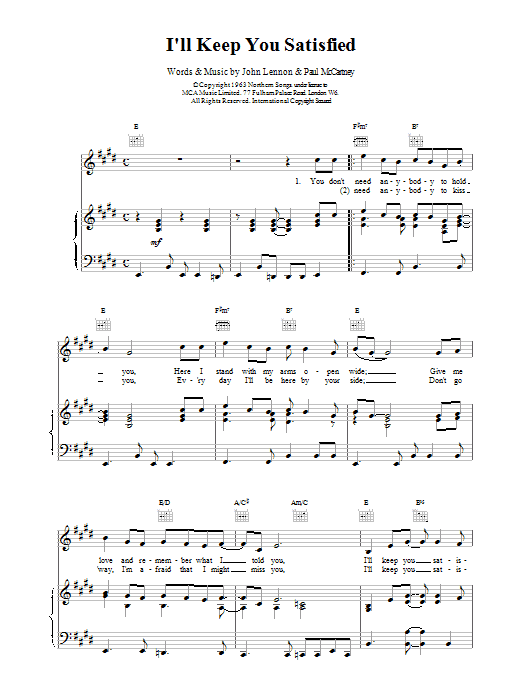 The Beatles I'll Keep You Satisfied sheet music notes and chords. Download Printable PDF.