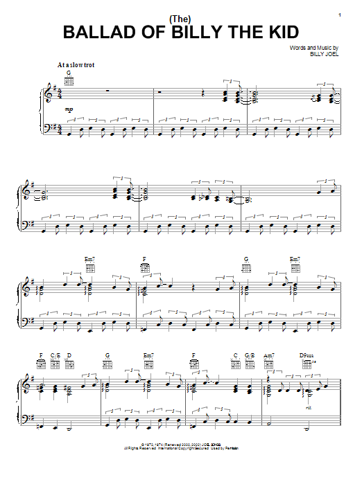Billy Joel (The) Ballad Of Billy The Kid sheet music notes and chords. Download Printable PDF.