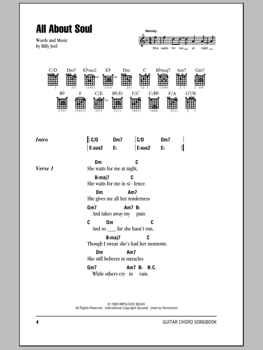 Billy Joel All About Soul sheet music notes and chords. Download Printable PDF.